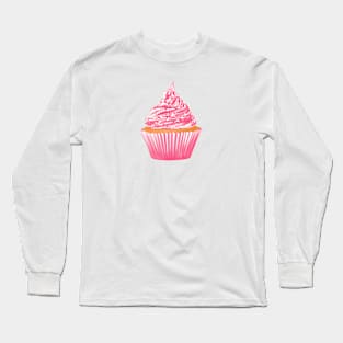 Pink cupcake marker illustration Long Sleeve T-Shirt